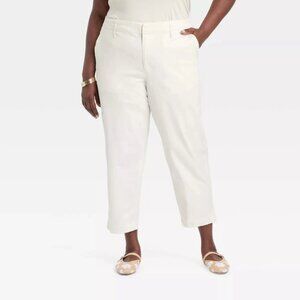 NWT A New Day Women's Size 0 Off-White High-Rise Pocket Tapered Ankle Chino Pant